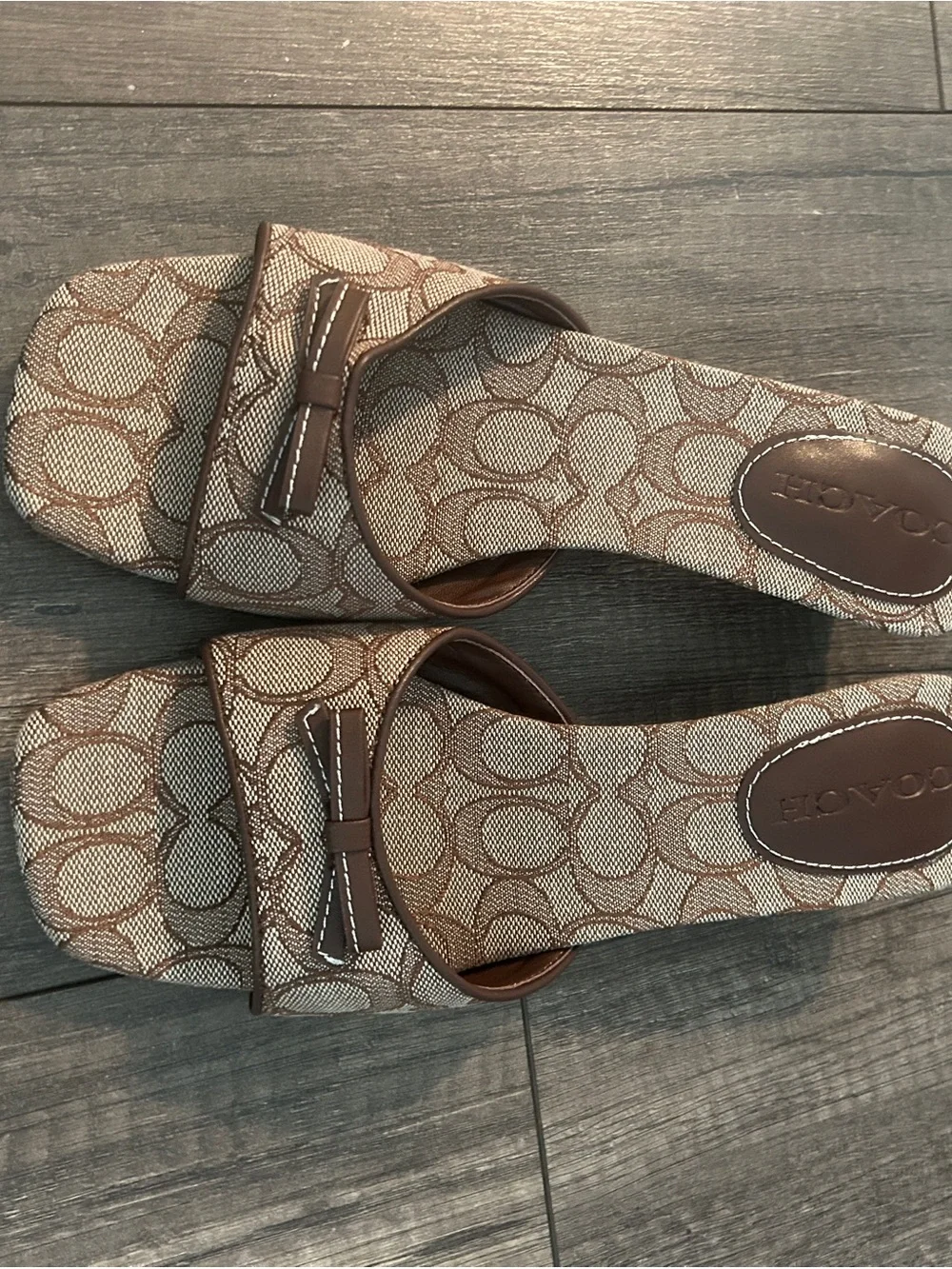 Coach Brown Signature Canvas Kitten Heel Mules